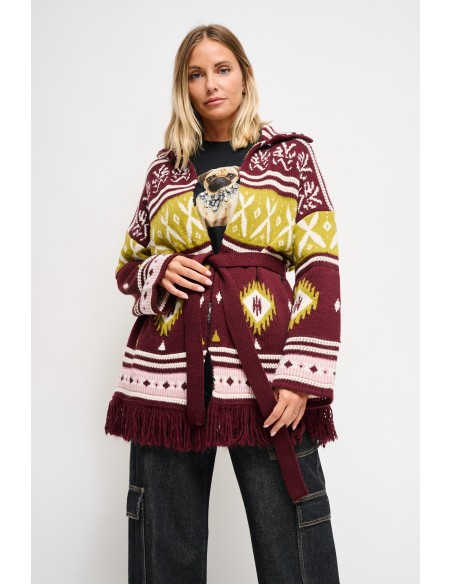 Cardigan met geometrisch patroon en ceintuur van Maryley
