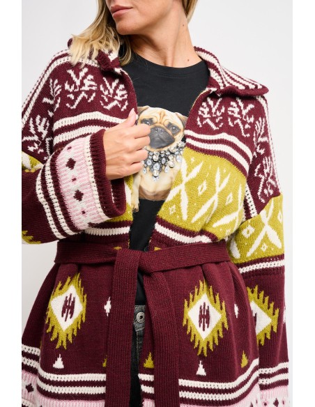 Cardigan met geometrisch patroon en ceintuur van Maryley