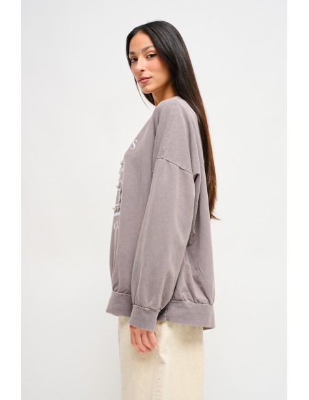 Katoenen sweater met print en strass-steentjes van Maryley