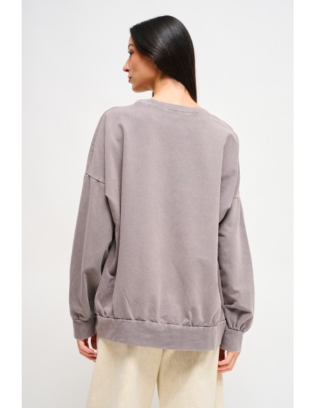 Katoenen sweater met print en strass-steentjes van Maryley