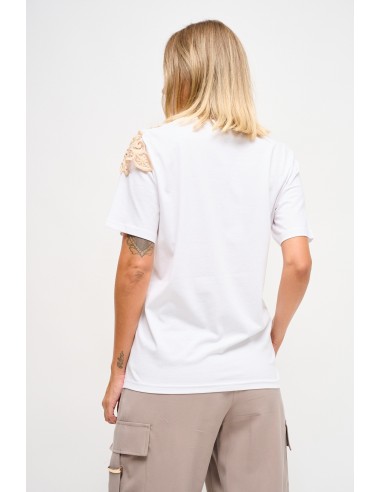 Maryley T-shirt met print en kanten inzetstukken