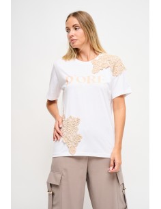 Maryley T-shirt met print en kanten inzetstukken