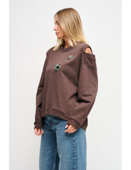 Sweatshirt met uitsparingen op de schouders en juweelspeldjes Maryley