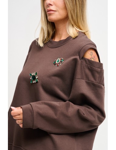 Sweatshirt met uitsparingen op de schouders en juweelspeldjes Maryley