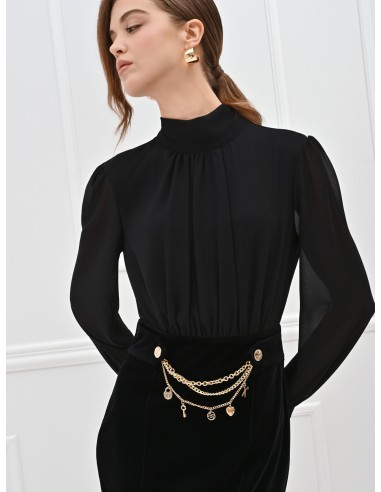 2-delige jurk met top van georgette en fluwelen rok met kettingen en hangers Rinascimento