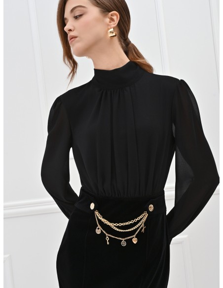 2-delige jurk met top van georgette en fluwelen rok met kettingen en hangers Rinascimento