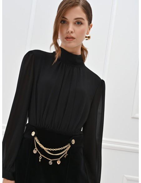 2-delige jurk met top van georgette en fluwelen rok met kettingen en hangers Rinascimento