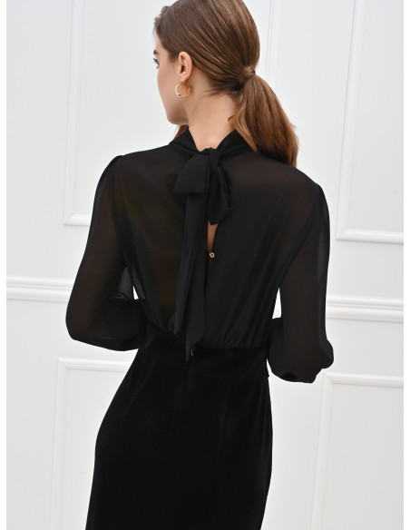 2-delige jurk met top van georgette en fluwelen rok met kettingen en hangers Rinascimento