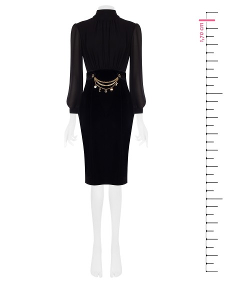 2-delige jurk met top van georgette en fluwelen rok met kettingen en hangers Rinascimento