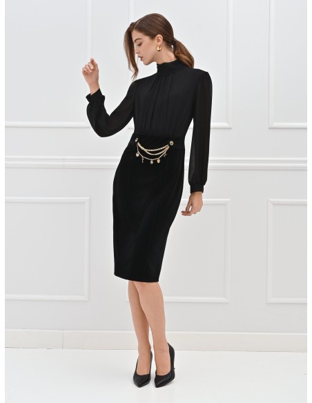 2-delige jurk met top van georgette en fluwelen rok met kettingen en hangers Rinascimento