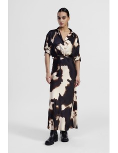 Lange jurk met fantasieprint, ceintuur en kraag Dixie