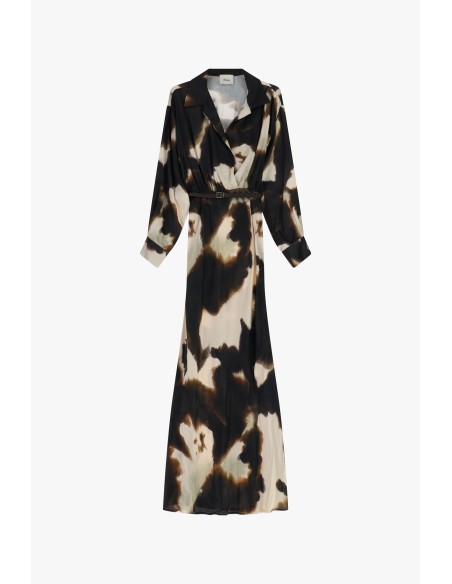 Lange jurk met fantasieprint, ceintuur en kraag Dixie