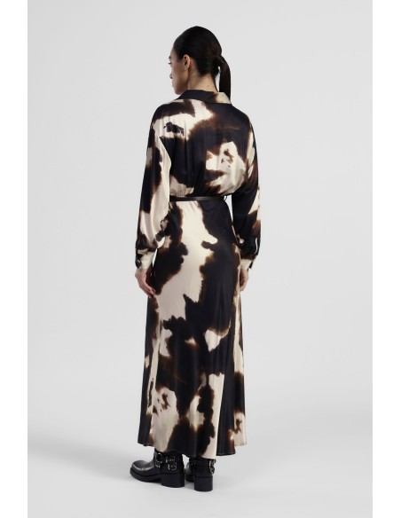 Lange jurk met fantasieprint, ceintuur en kraag Dixie