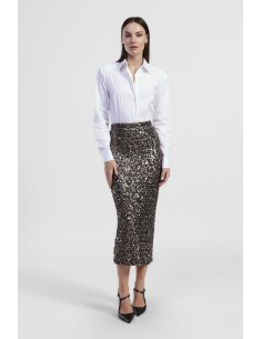 Dixie midi-rok met hoge taille en pailletten