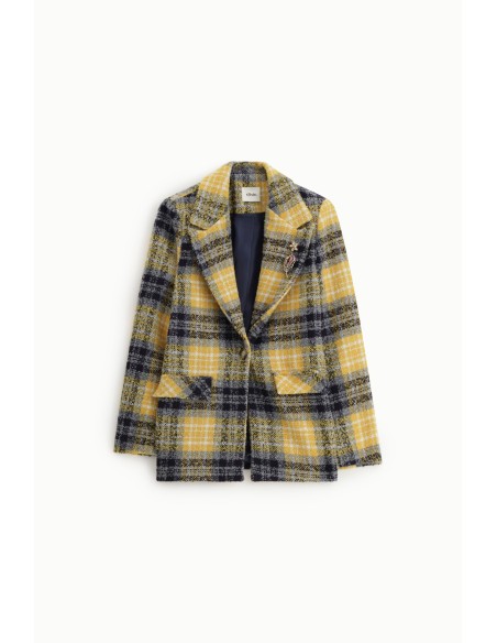 Geruite blazer met opgestikte zakken aan de voorkant en Dixie-speld