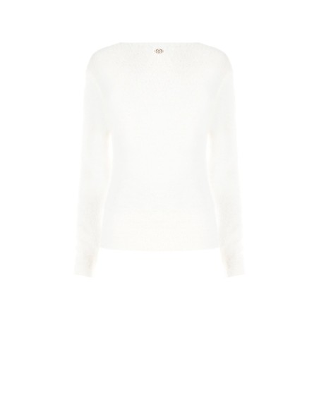 Fluffy trui met parels en strass, ronde hals, Rinascimento