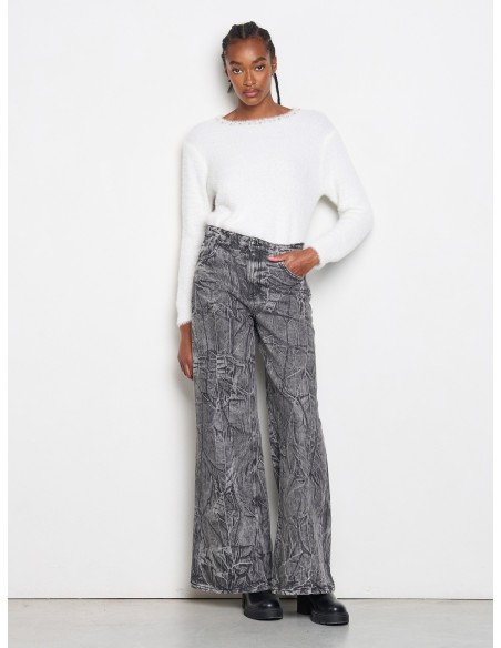 Fluffy trui met parels en strass, ronde hals, Rinascimento