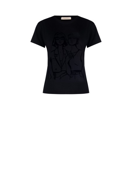 Regular T-shirt van katoen met flockprint van vrouwelijke figuren van Rinascimento