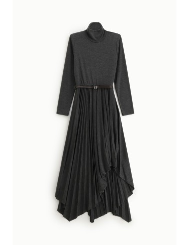 Lange jurk met hoge hals en asymmetrische geplooide rok Dixie