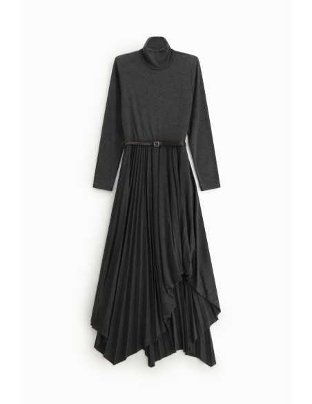 Lange jurk met hoge hals en asymmetrische geplooide rok Dixie