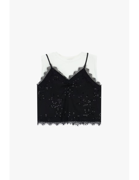Top met dubbele werking, pailletten en kanten inzetstukken Dixie