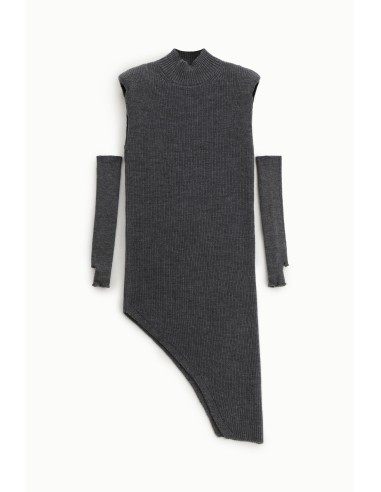 Dixie asymmetrische geribde midi-jurk met afneembare mouwen