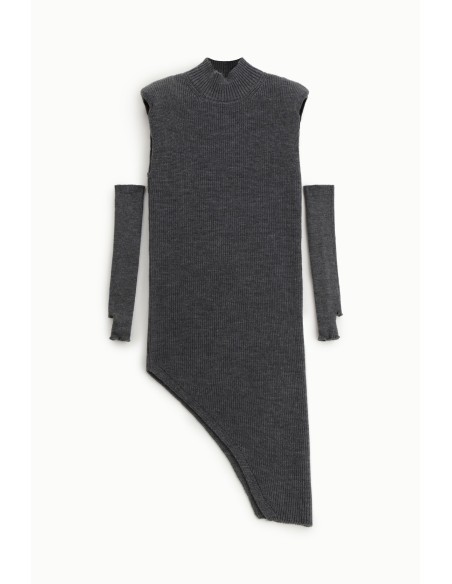 Dixie asymmetrische geribde midi-jurk met afneembare mouwen