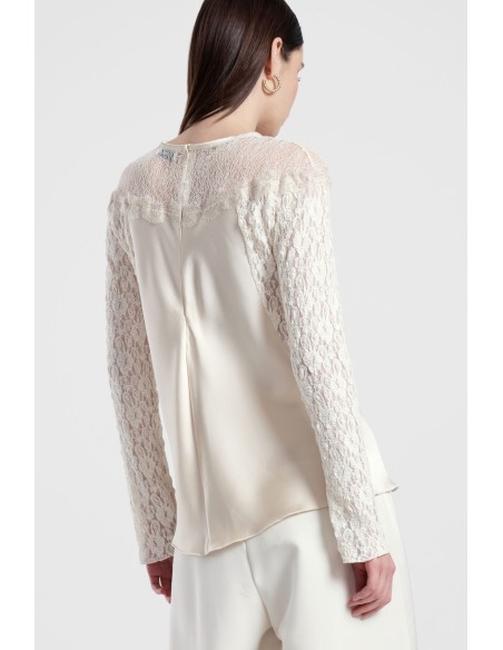 Dixie-blouse met kanten mouwen en ronde halslijn
