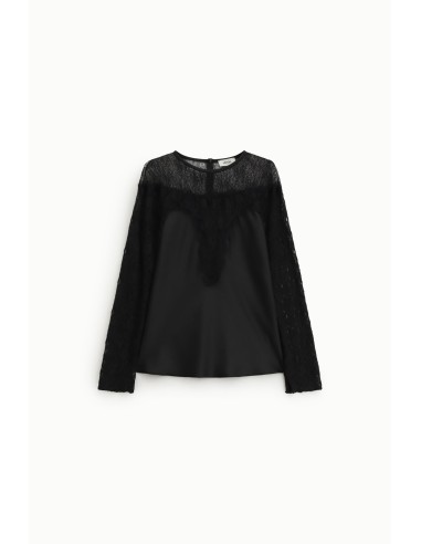 Dixie-blouse met kanten mouwen en ronde halslijn
