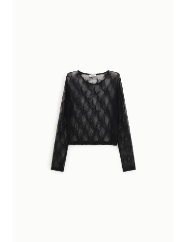 Dixie T-shirt met lange mouwen van geborduurde tule