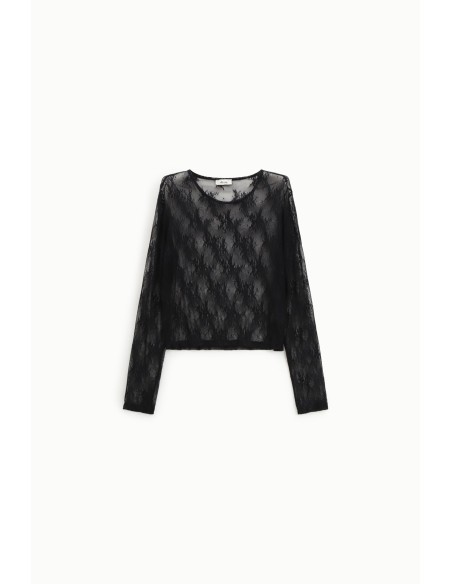 Dixie T-shirt met lange mouwen van geborduurde tule