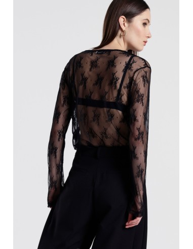Dixie T-shirt met lange mouwen van geborduurde tule