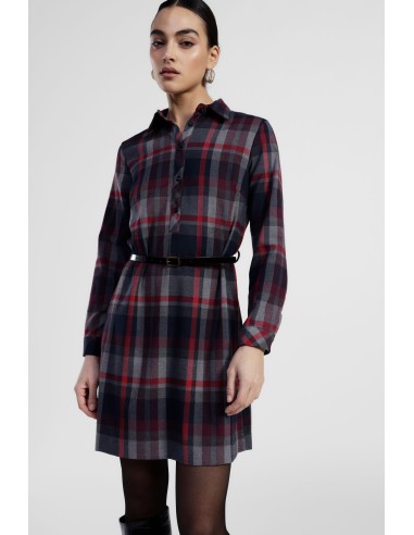 Korte geruite jurk met riem en klassieke kraag Dixie