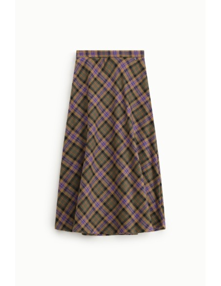 Dixie midi-rok met klokkensnit en Schotse ruitprint