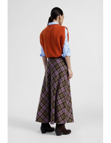 Dixie midi-rok met klokkensnit en Schotse ruitprint