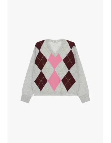 Dixie ronde hals trui met ruitmotief in Argyle-stijl