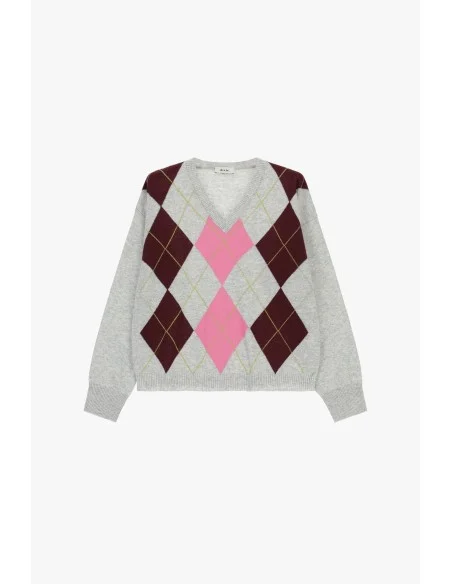 Dixie ronde hals trui met ruitmotief in Argyle-stijl