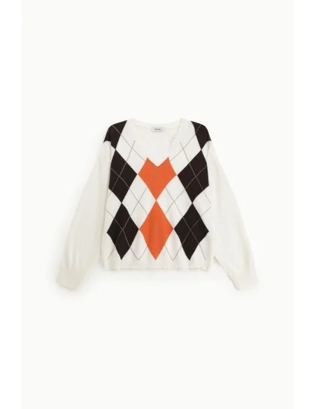Dixie ronde hals trui met ruitmotief in Argyle-stijl