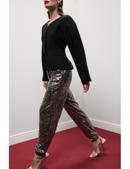 Dixie joggingbroek met pailletten en elastische boorden