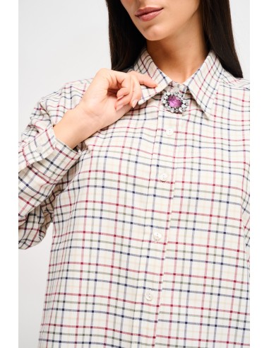 Geruite oversized blouse met juweelspeld Maryley