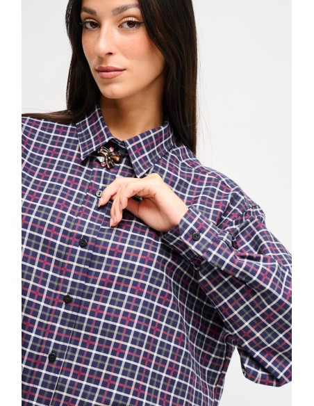 Geruite oversized blouse met juweelspeld Maryley