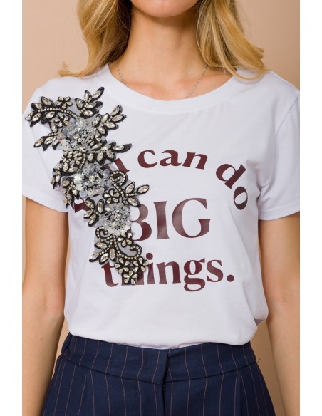 T-shirt “You Can Do Big Things” met juweelapplicatie Maryley