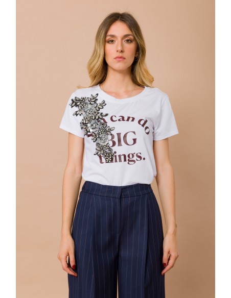 T-shirt “You Can Do Big Things” met juweelapplicatie Maryley