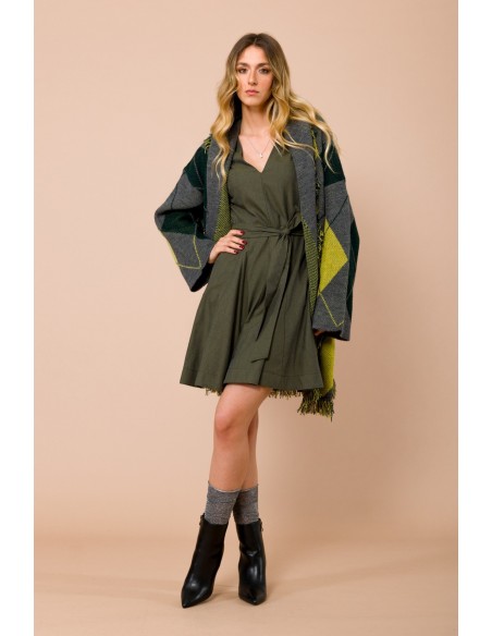 Vest met franjes. Tailleceintuur en argylepatroon van Maryley