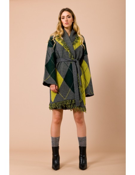 Vest met franjes. Tailleceintuur en argylepatroon van Maryley