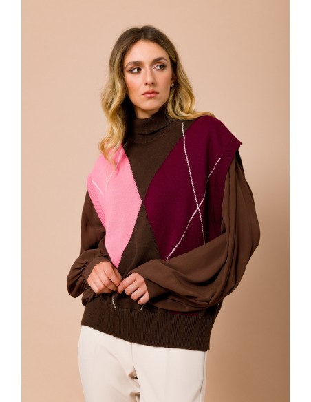 Oversized gilet met hoge kraag en argylemotief Maryley