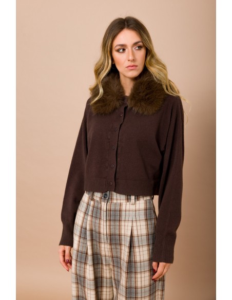 Cardigan met afneembare kraag van imitatiebont van Maryley