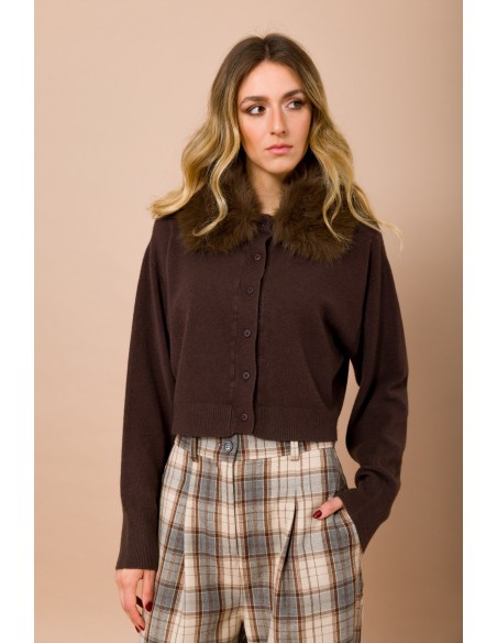 Cardigan met afneembare kraag van imitatiebont van Maryley