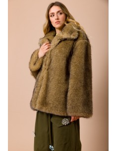 Oversized imitatiebontjas Lupo met hoge kraag en drukknopen Maryley