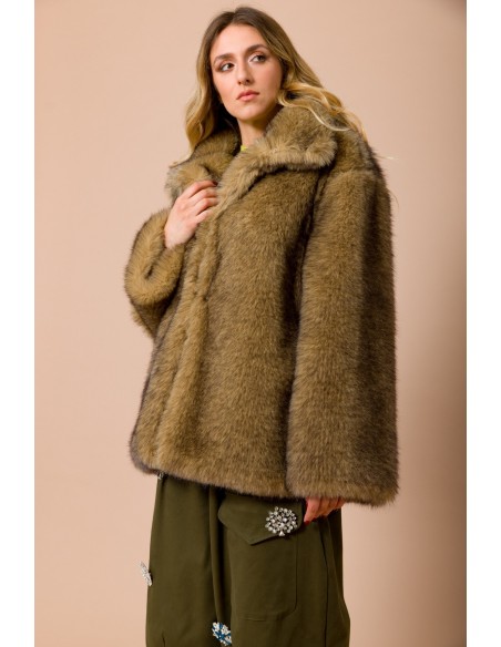 Oversized imitatiebontjas Lupo met hoge kraag en drukknopen Maryley